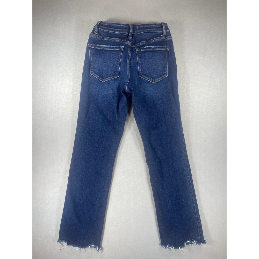 Vervet Blue Womens High Rise Straight Leg Raw Hem Jeans Dark Wash Size 26 T6143 - Picture 3 of 10